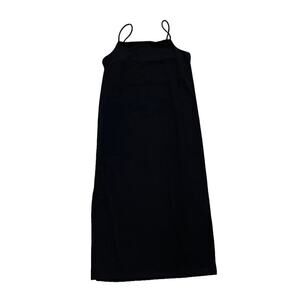 H&M LBD Black Spaghetti Strap Midi Slip Dress, Side Slit, Matte, Size M